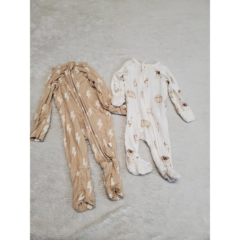 Forever French White Tan Bamboo One Piece Pajama Set Unisex Baby Newborn 3 month